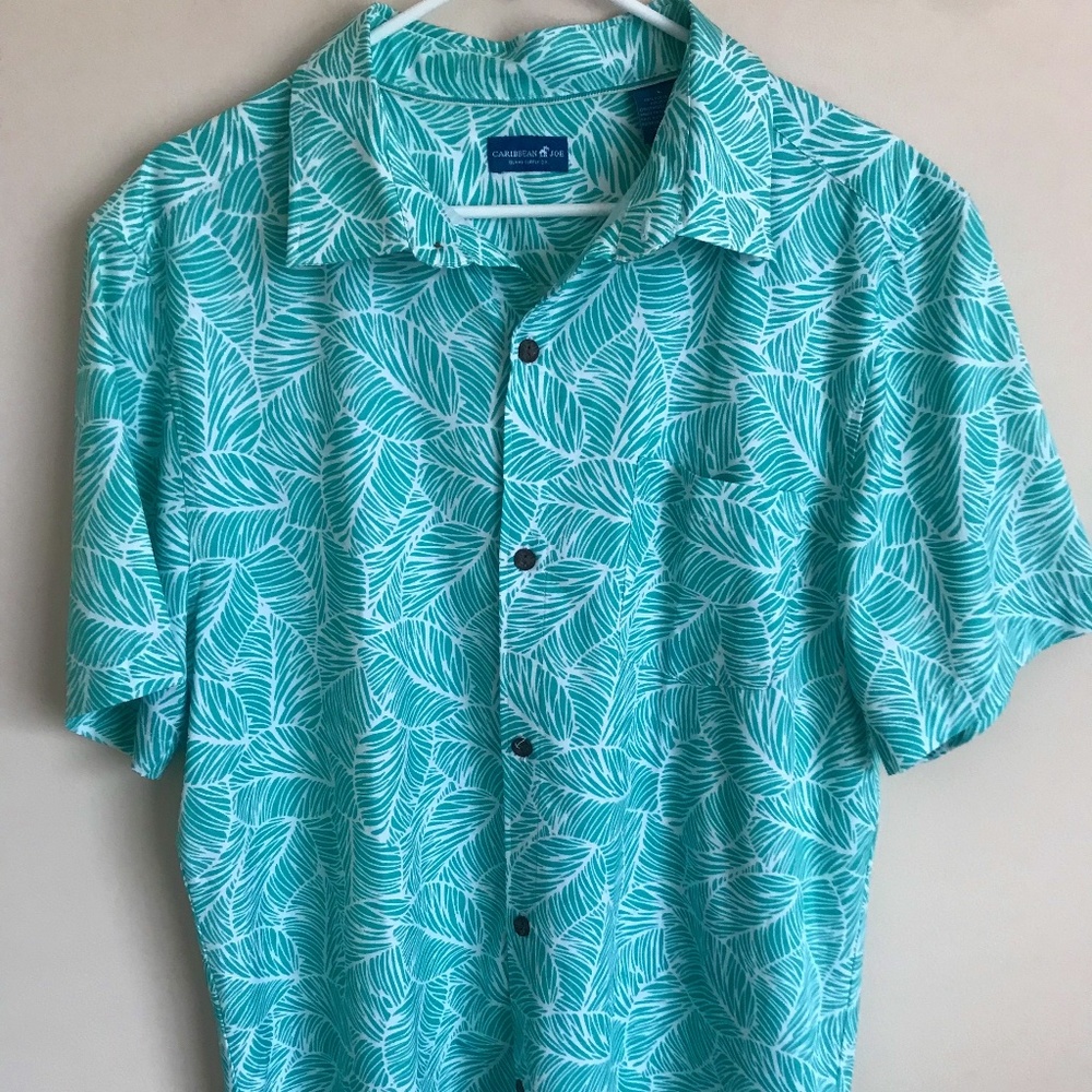 Caribbean Joe Mint Green Floral short sleeve button down